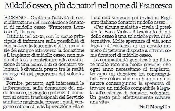 Midollo osseo, pi donatori nel nome di Francesca