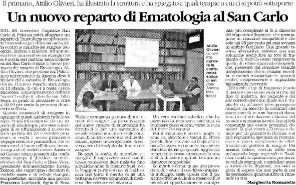 Un nuovo reparto di Ematologia al S. Carlo
