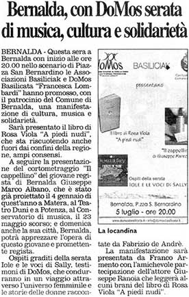 Bernalda, con doMos serata di musica, cultura e solidariet